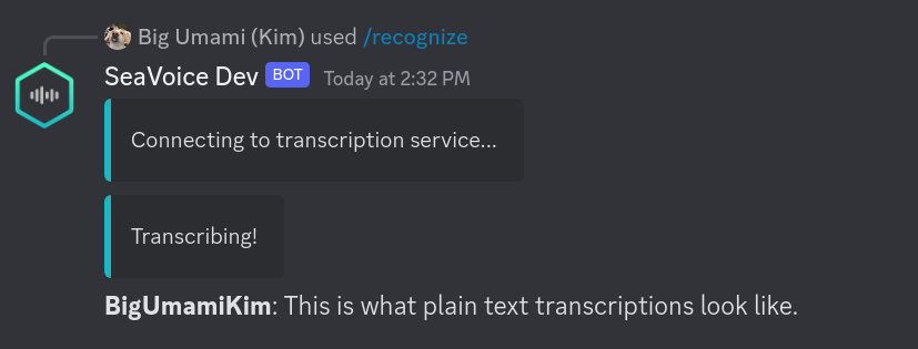 'Plaintext' live transcription style from SeaVoice Discord.