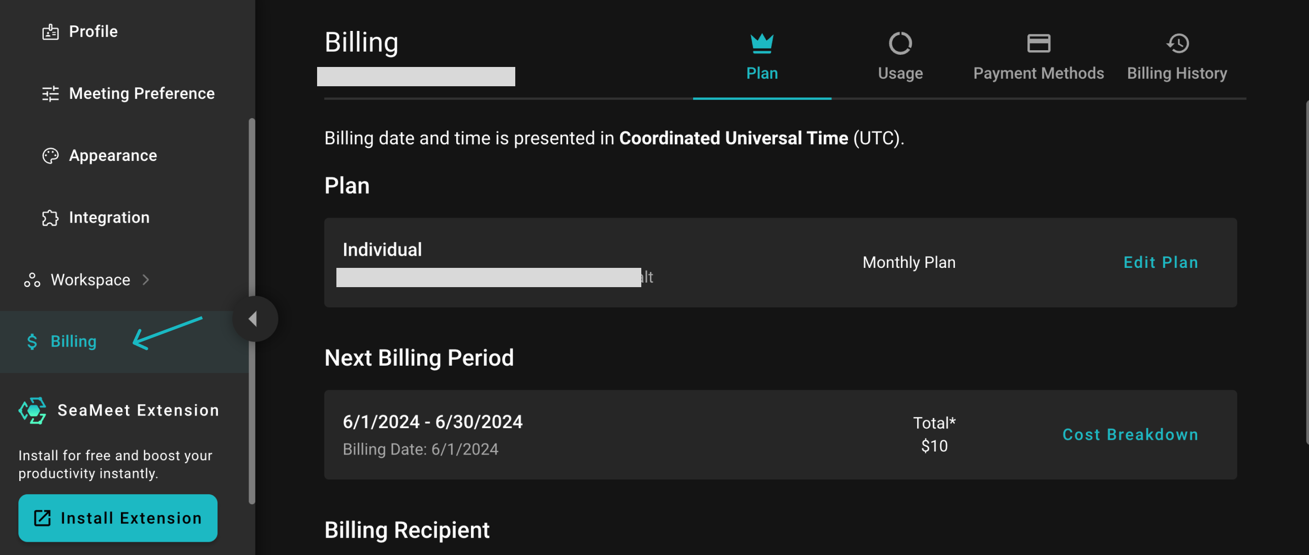 SeaMeet Plans and Billing