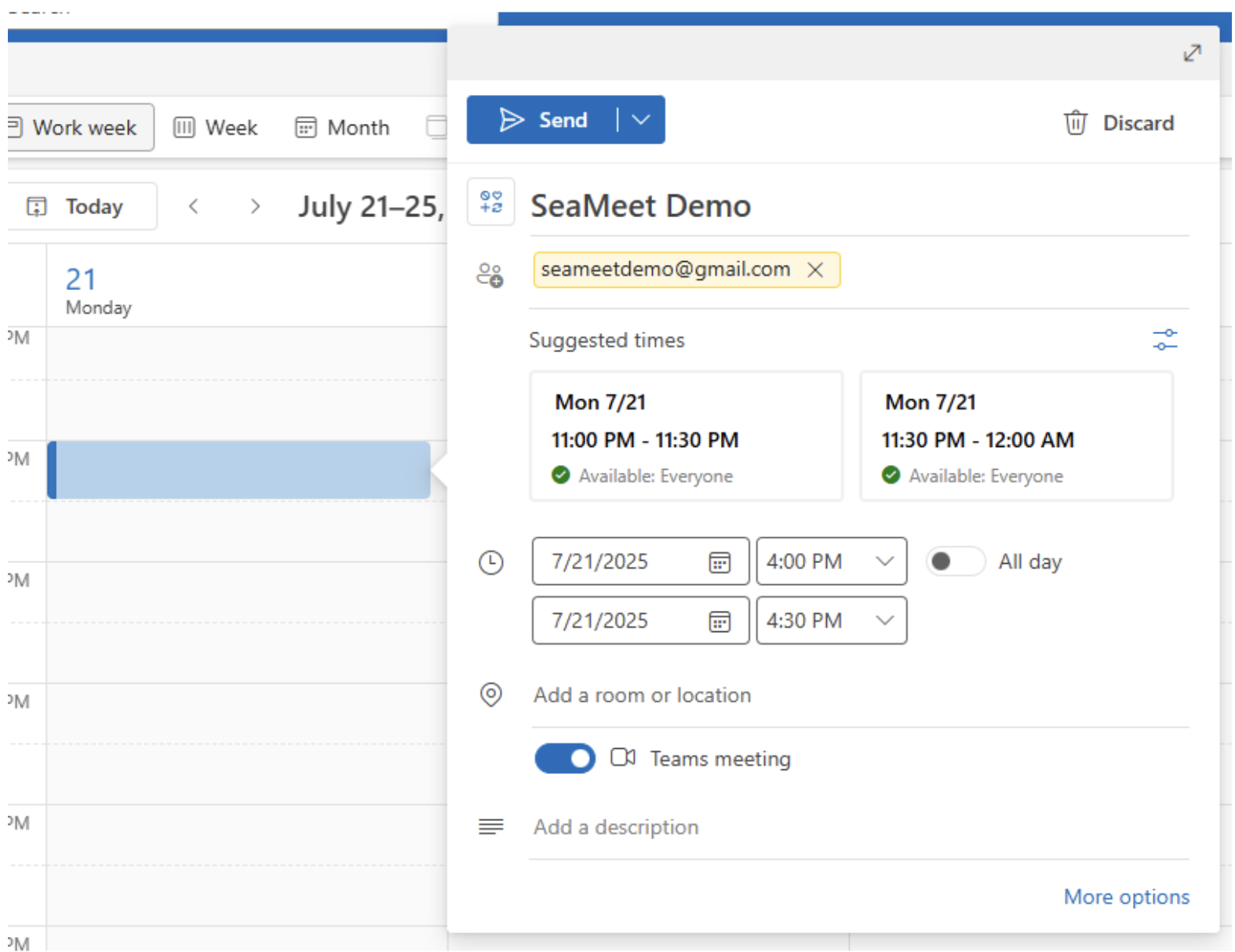 SeaMeet Outlook Calendar