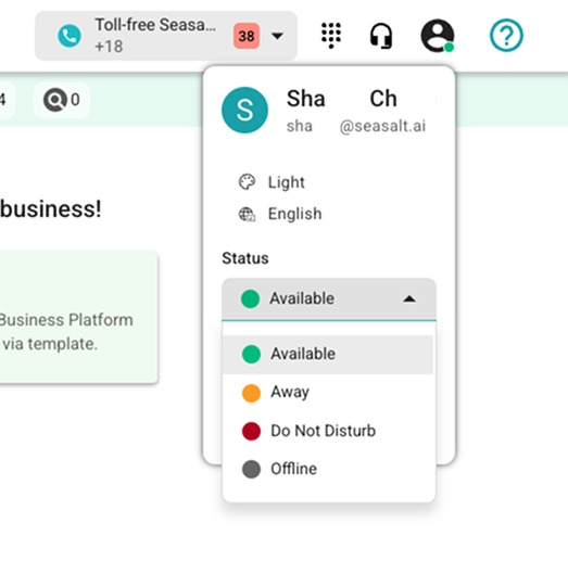 SeaX | Dialpad Status Menu Open